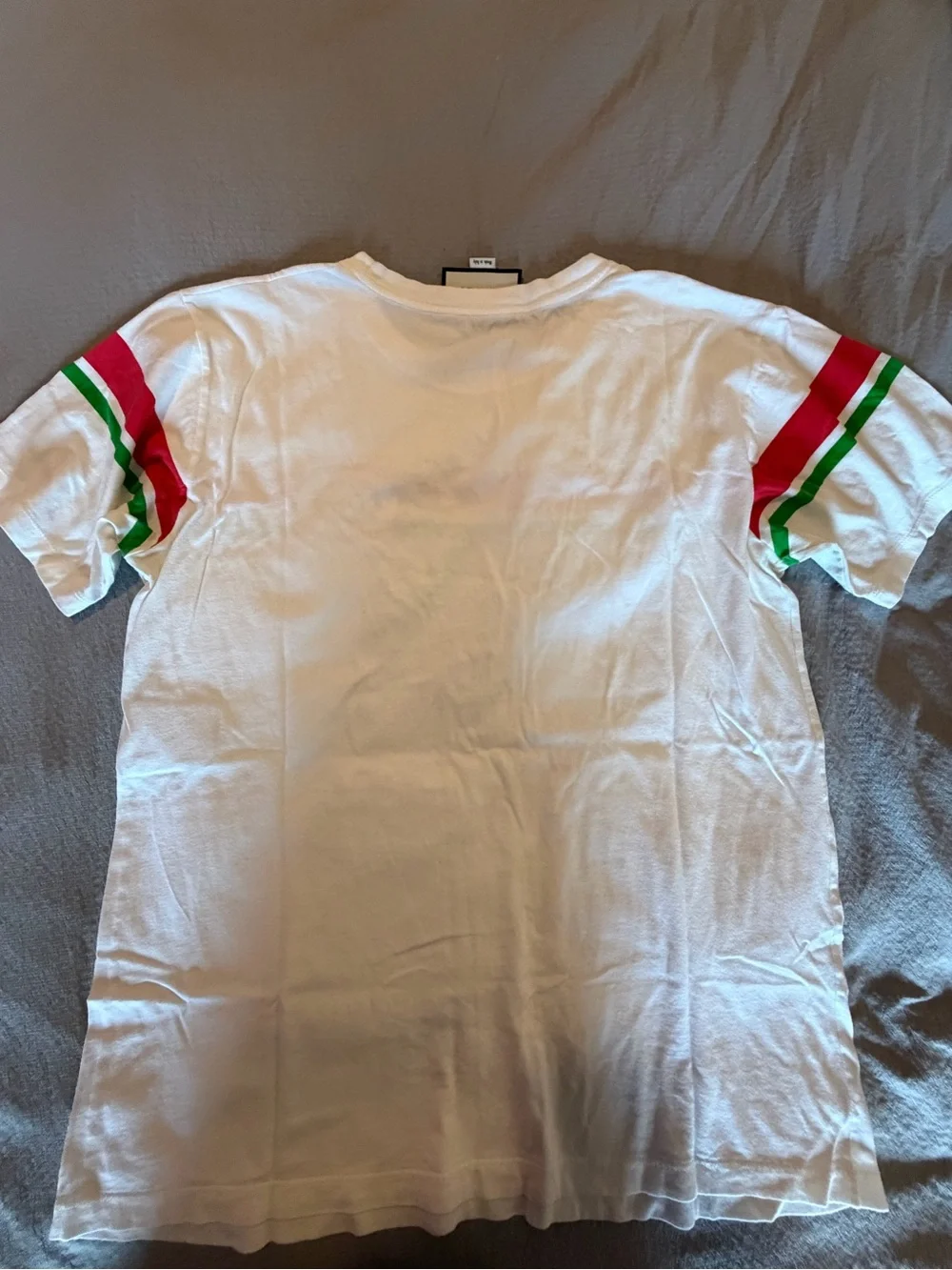 Gucci White Tee with Red and Green Striped Logo Band